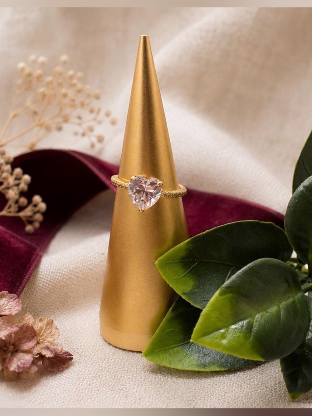 Gold Heart Cut Ring | Sterling Silver Pavé Band, Romantic Promise Jewelry